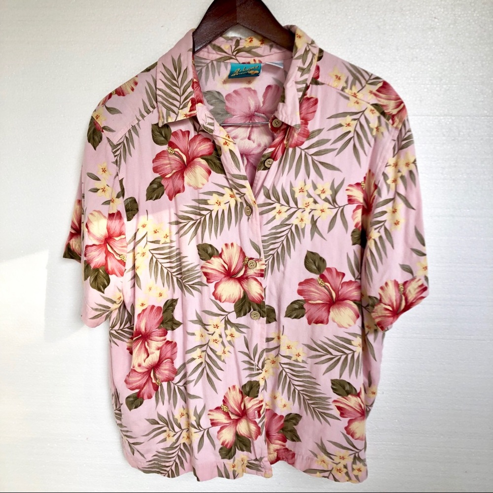 Bahama Beach Pink Tropical Hawaiian Camp Shirt 1X